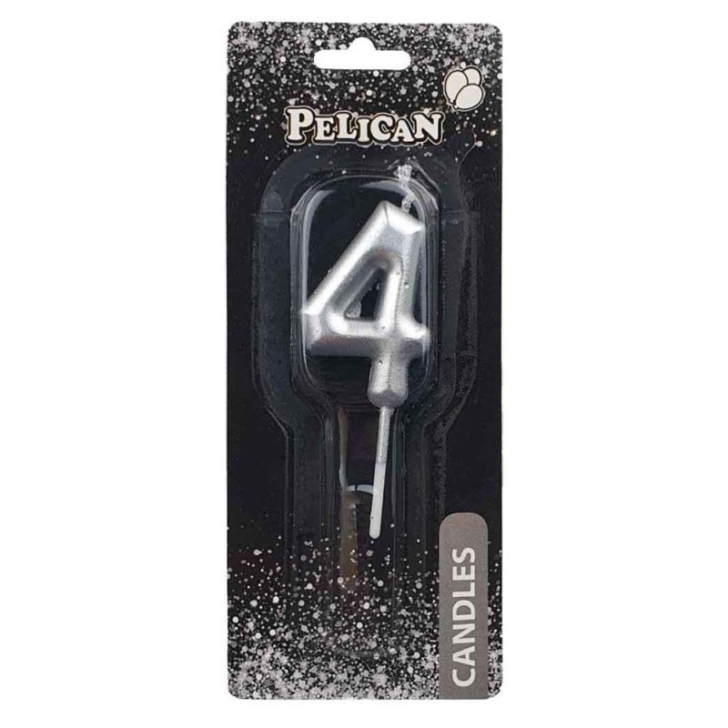 Свічка для торта Pelican «4» Срібло 5 см 865024 Свічка для торта Pelican “4“ Срібло 5 см 865024