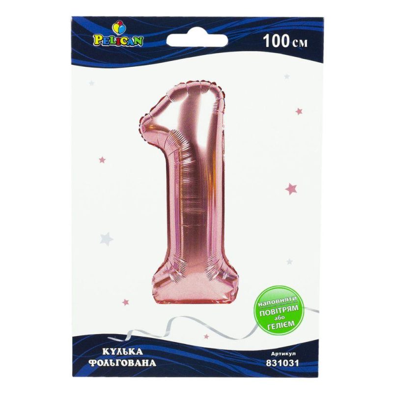 Цифра фольгированная Pelican, “1“ розовое золото 100см 831031