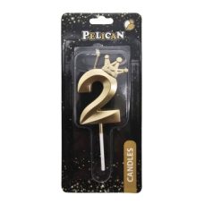 Свічка-цифра 3D з короною “2“ золото 6см 863102 Свічка-цифра 3D з короною “2“ золото 6см 863102