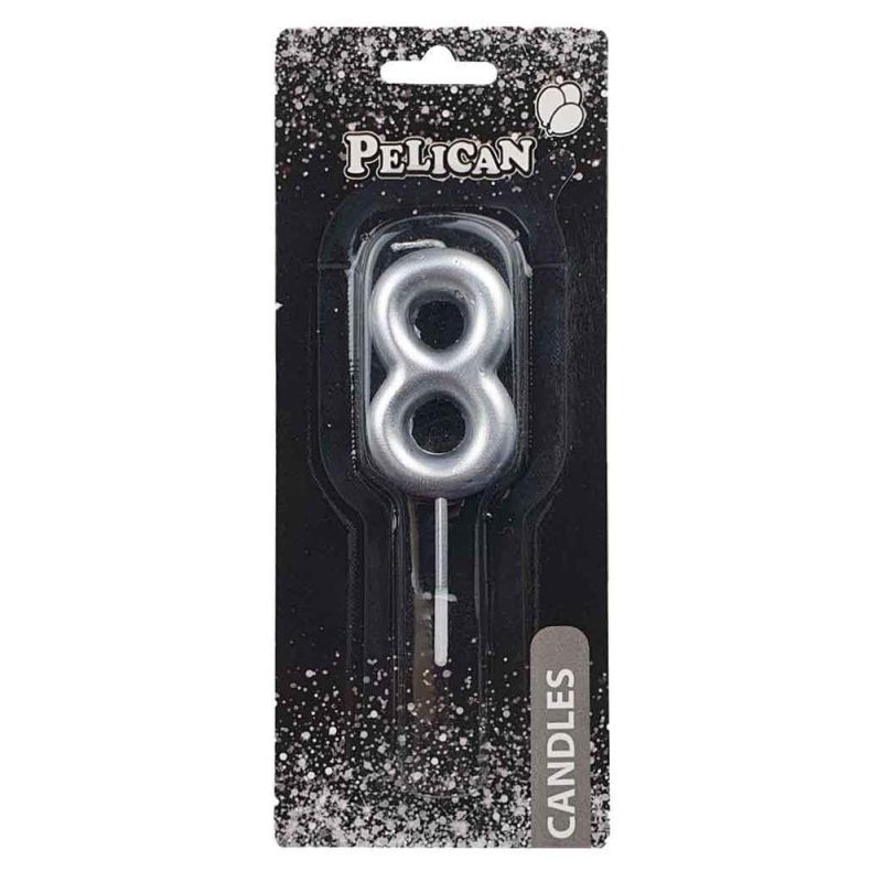 Свічка для торта Pelican “8“ Срібло 5 см 865028