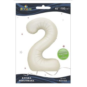 Шарик фольгированный цифра «2» молочный 40“(100см) Pelican Бежевый Pelican (831102) Шарик фольгированный цифра “2“ молочный 40“(100см) Pelican Бежевый Pelican (831102)