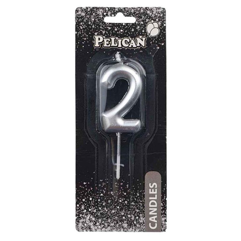 Свічка для торта Pelican «2» Срібло 5 см 865022 Свічка для торта Pelican “2“ Срібло 5 см 865022