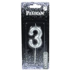 Свічка для торта Pelican “3“ СЕРЕБРО 6 см 866023 Свічка для торта Pelican “3“ СЕРЕБРО 6 см 866023