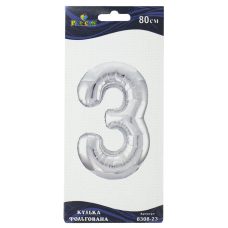 Цифра фольгированная Pelican, “3“ серебро 80см 830823 Цифра фольгированная Pelican, “3“ серебро 80см 830823