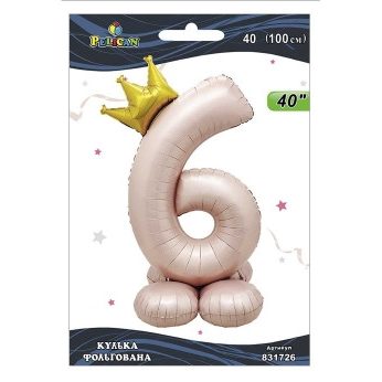 Шарик фольгированный цифра с короной на подставке «6» розовая Blush 40“(100см) Pelican Розовый Pelican Шарик фольгированный цифра с короной на подставке “6“ розовая Blush 40“(100см) Pelican Розовый Pelican