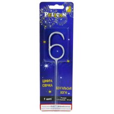 Свічка цифра бенгальська Pelican, “6“ СЕРЕБРО 860026 Свічка цифра бенгальська Pelican, “6“ СЕРЕБРО 860026