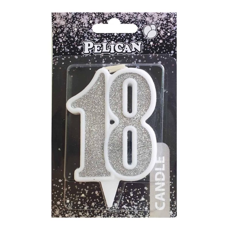 Свічка ювілейна “18“ СРІБЛО 7 см, TM Pelican 867218