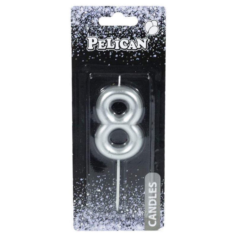 Свічка для торта Pelican “8“ СРІБЛО 6 см 866028