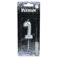Свічка для торта Pelican “1“ СЕРЕБРО 6 см 866021