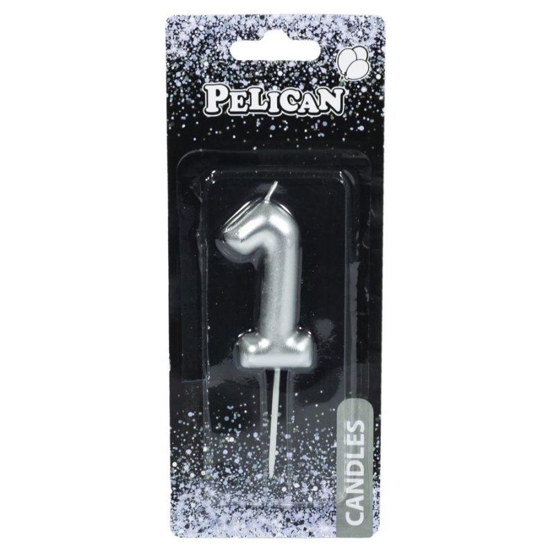 Свеча для торта Pelican “1“ СЕРЕБРО 6 см 866021