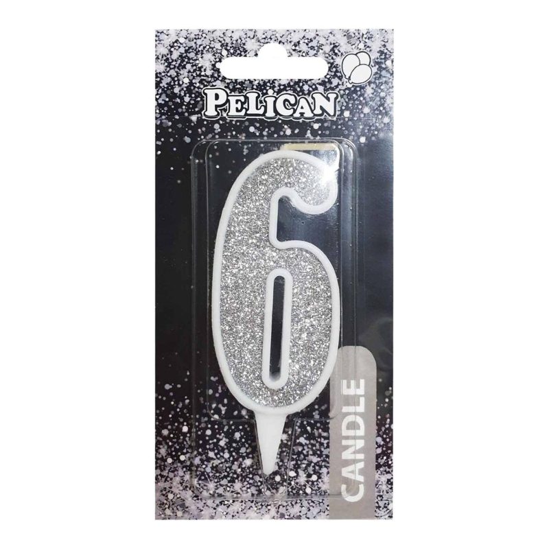 Свічка для торта цифра «6» СРІБЛО 7 см, TM Pelican 867026 Свічка для торта цифра “6“ СРІБЛО 7 см, TM Pelican 867026