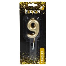 Свічка для торта Pelican, “9“ золото 4,5см 864519 Свічка для торта Pelican, “9“ золото 4,5см 864519