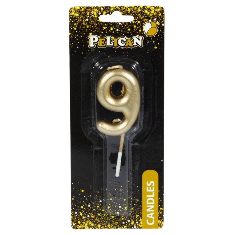 Свічка для торта Pelican, “9“ золото 4,5см 864519