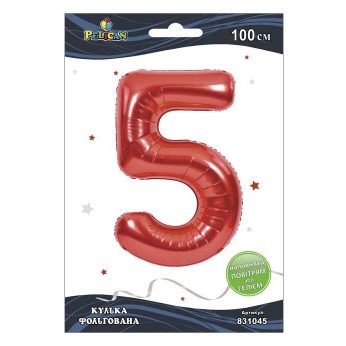 Цифра фольгированная Pelican, «5» красная 100см 831045 Цифра фольгированная Pelican, “5“ красная 100см 831045