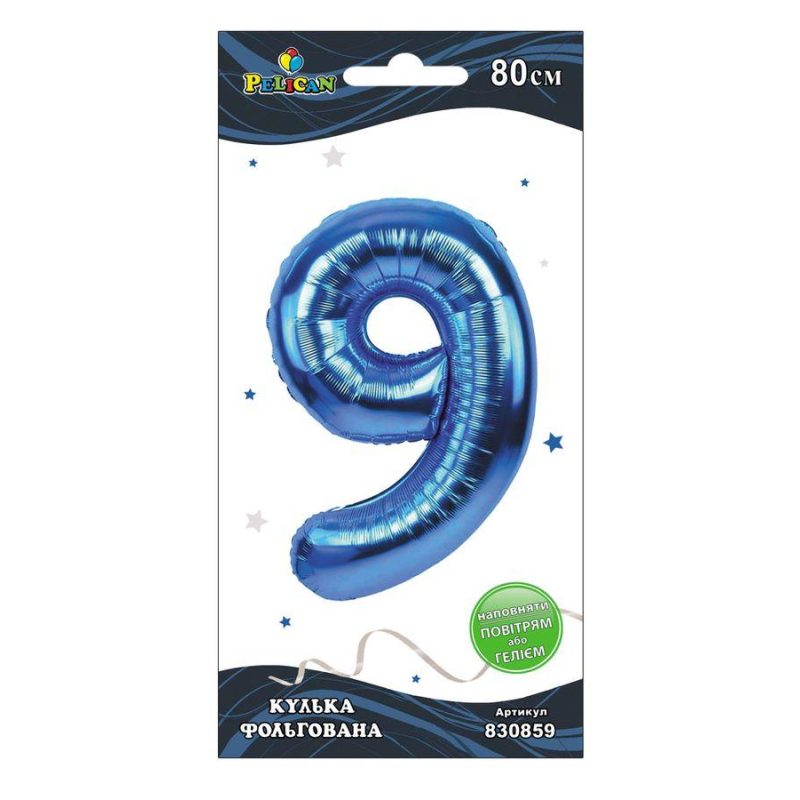 Цифра фольгована Pelican, «9» Синя 80см 830859 Цифра фольгована Pelican, “9“ Синя 80см 830859