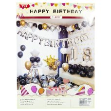Набір декору Happy birthday 18 Дизайн у золотих, срібних, чорних тонах (банер, кульки) T-8997