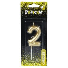 Свічка для торта Pelican “2“ ЗОЛОТО 6 см 866012 Свічка для торта Pelican “2“ ЗОЛОТО 6 см 866012