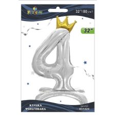 Шарик фольгированный цифра с короной на подставке “4“ серебро 32“(80см) Pelican Серебряный Pelican (831424) Шарик фольгированный цифра с короной на подставке “4“ серебро 32“(80см) Pelican Серебряный Pelican (831424)