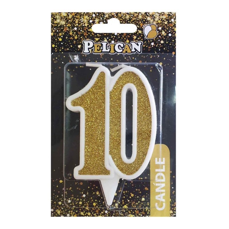 Свічка ювілейна «10» ЗОЛОТО“ 7 см, TM Pelican 867110 Свічка ювілейна “10“ ЗОЛОТО“ 7 см, TM Pelican 867110