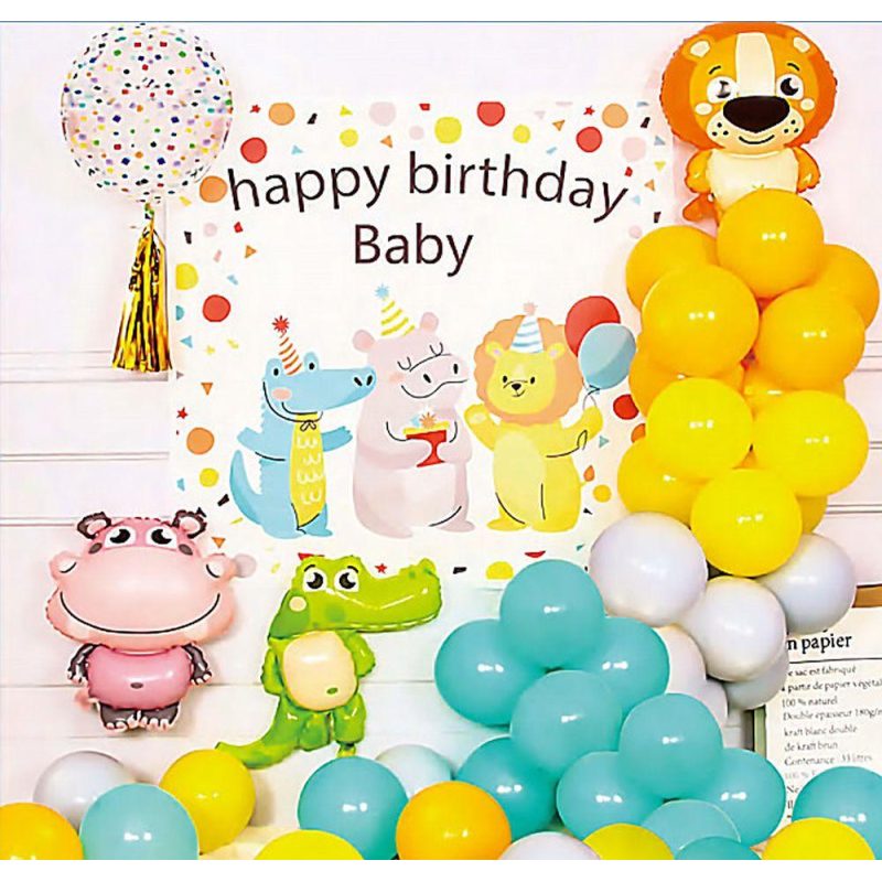 Фотозона из воздушных шаров “Happy birthday Baby“ зверушки T-9028