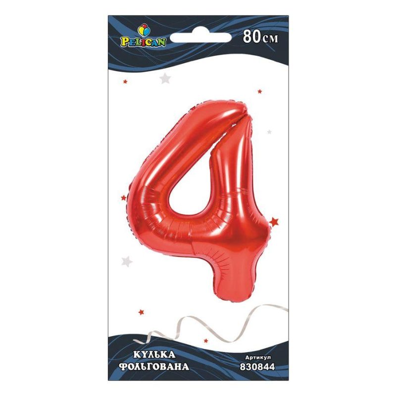 Цифра фольгована Pelican, «4» ЧЕРВОНА 80см 830844 Цифра фольгована Pelican, “4“ ЧЕРВОНА 80см 830844