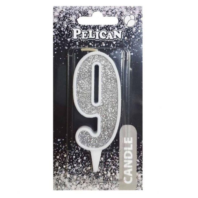 Свічка для торта цифра «9» СРІБРО 7 см, TM Pelican 867029 Свічка для торта цифра “9“ СРІБРО 7 см, TM Pelican 867029