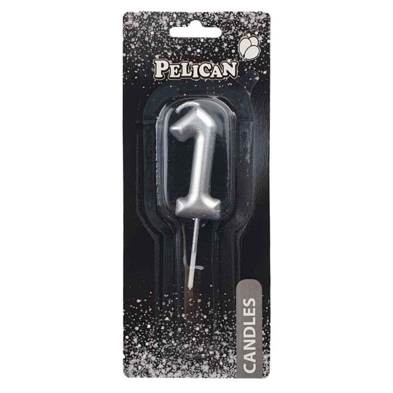 Свеча для торта Pelican “1“ Серебро 5 см 865021