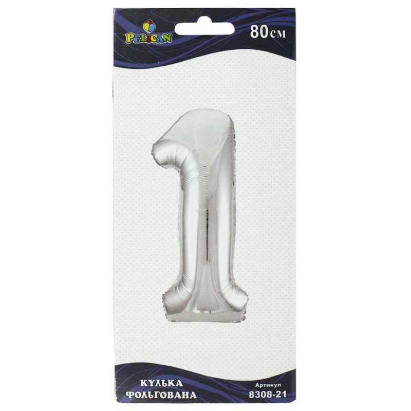 Цифра фольгована Pelican, «1» срібло 80см 830821 Цифра фольгована Pelican, “1“ срібло 80см 830821