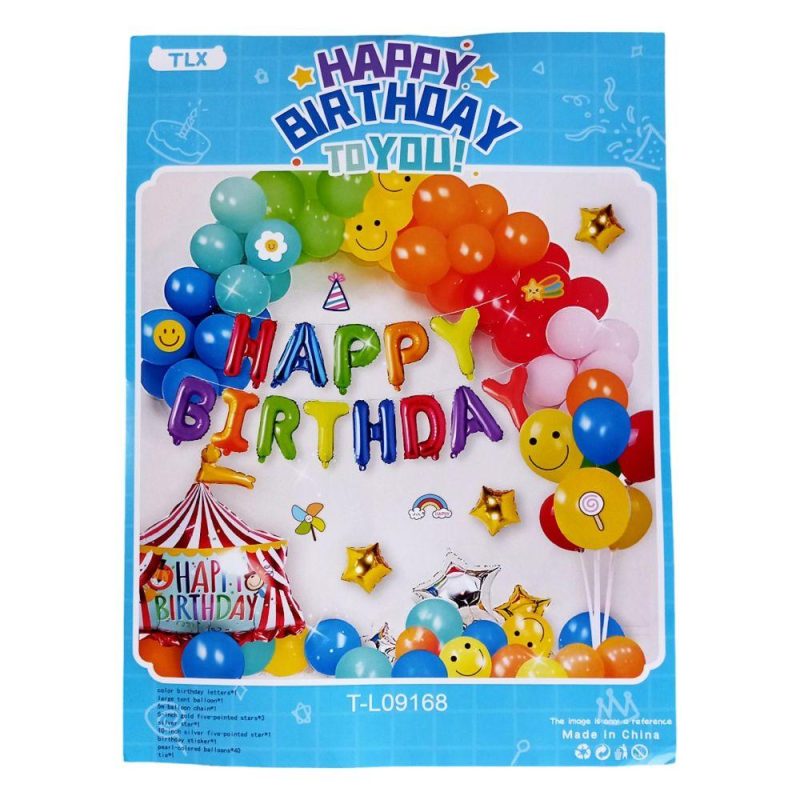 Фотозона з повітряних куль «Happy birthday» мікс квітів T-L09168 Фотозона з повітряних куль “Happy birthday“ мікс квітів T-L09168