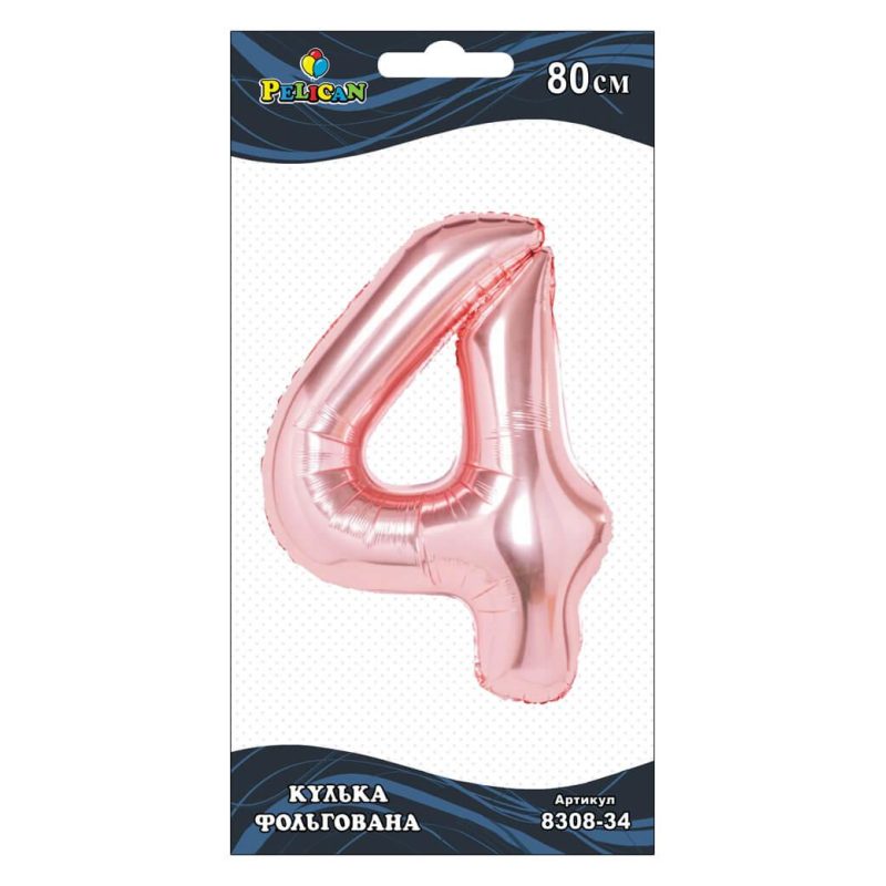 Цифра фольгированная Pelican, “4“ золотое розовое 80см 830834