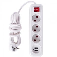 Електричний подовжувач з вимикачем на 3 розетки та 2 USB 3м ALF303-3USB