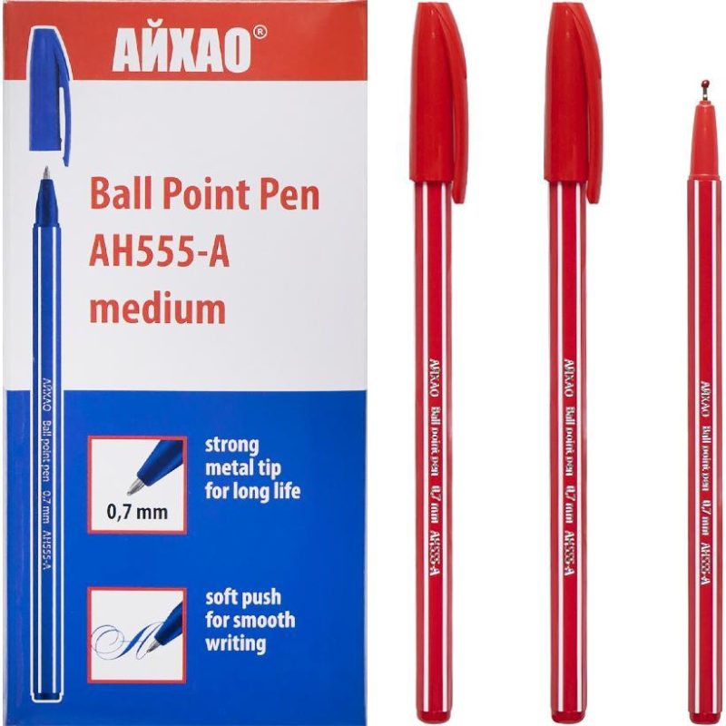 Ручка шариковая 0,7 мм красная Aihao AH555-A