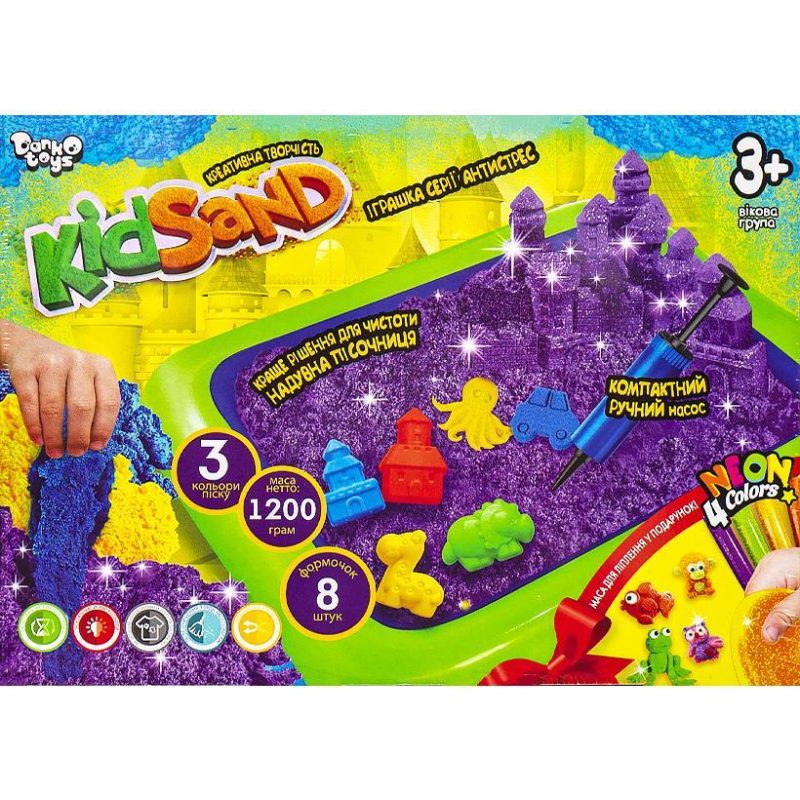 Кінетичний пісок “KidSand“ 1200г + пісочниця + тісто для ліплення