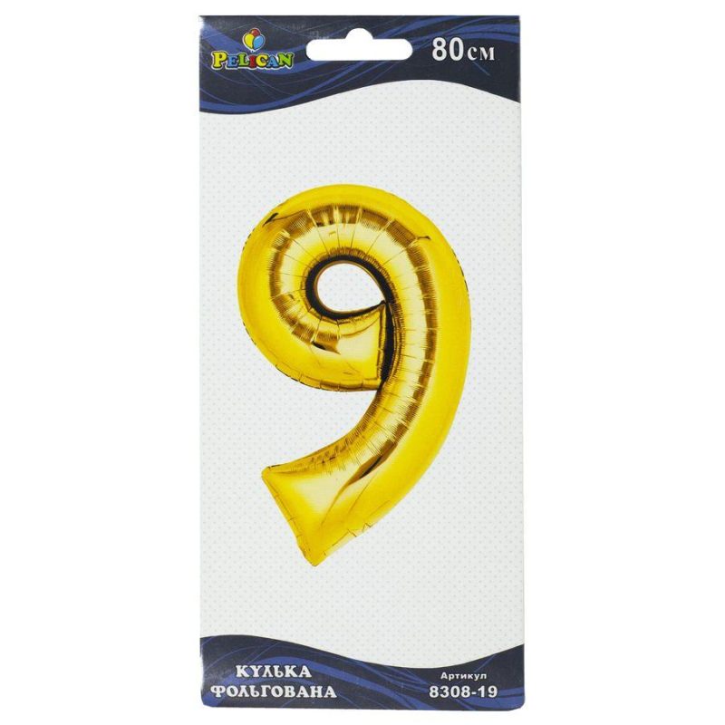 Цифра фольгована Pelican, «9» золото 80см 830819 Цифра фольгована Pelican, “9“ золото 80см 830819
