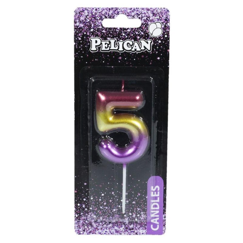 Свічка для торта Pelican “5“ РАДУЖНА 6 см 866065