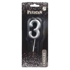 Свічка для торта Pelican “3“ Срібло 5 см 865023 Свічка для торта Pelican “3“ Срібло 5 см 865023