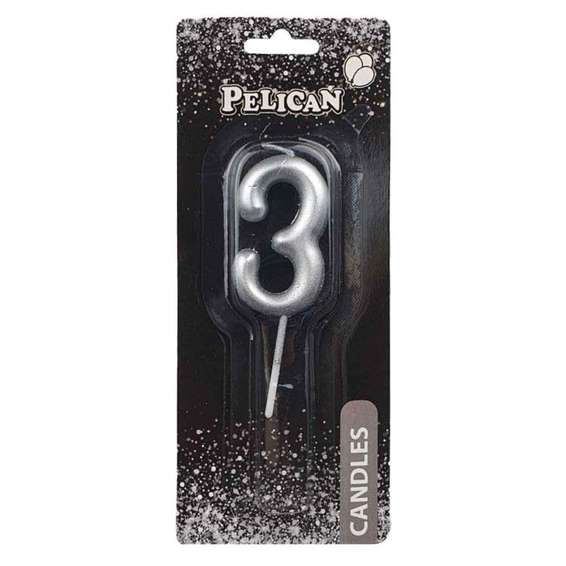 Свеча для торта Pelican «3» Серебро 5 см 865023 Свеча для торта Pelican “3“ Серебро 5 см 865023