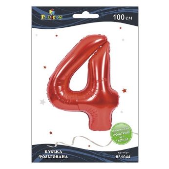 Цифра фольгированная Pelican, «4» красная 100см 831044 Цифра фольгированная Pelican, “4“ красная 100см 831044