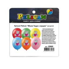 Кульки латексні 12“ (30сm) “Мишка Теди із сердцем“ асорті 10шт Pelican 828685
