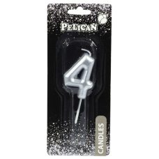 Свічка для торта Pelican, “4“ срібло 4,5см 864524 Свічка для торта Pelican, “4“ срібло 4,5см 864524