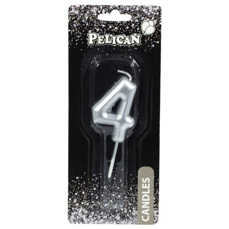 Свічка для торта Pelican, “4“ срібло 4,5см 864524