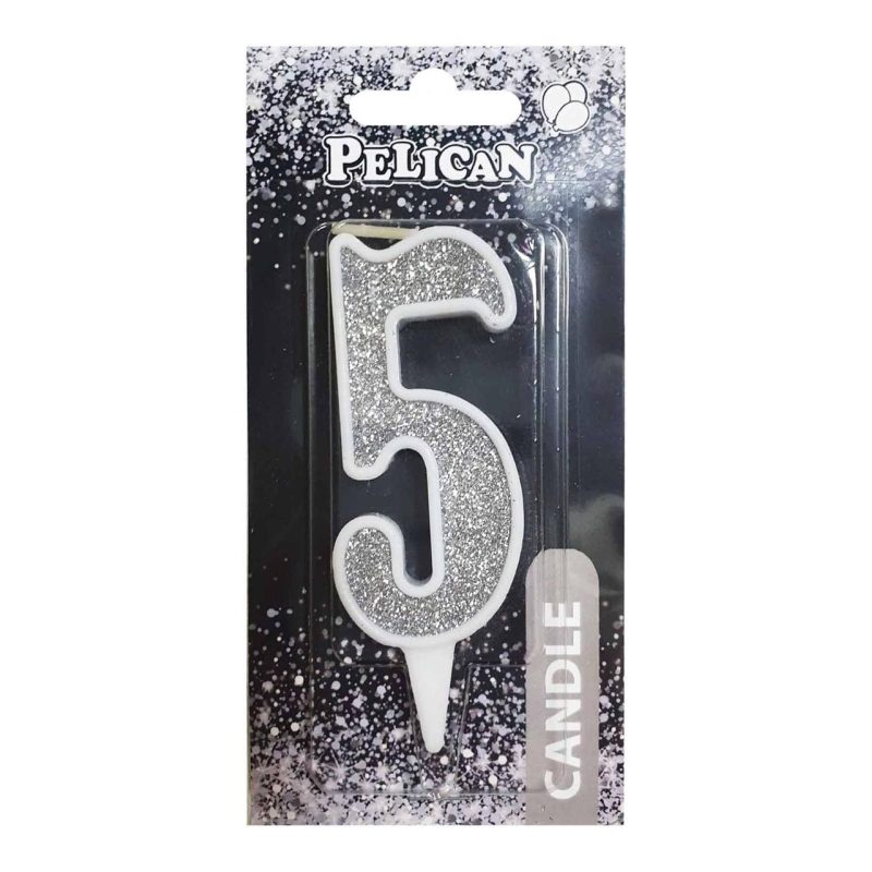 Свічка для торта цифра «5» СРІБЛО 7 см, TM Pelican 867025 Свічка для торта цифра “5“ СРІБЛО 7 см, TM Pelican 867025