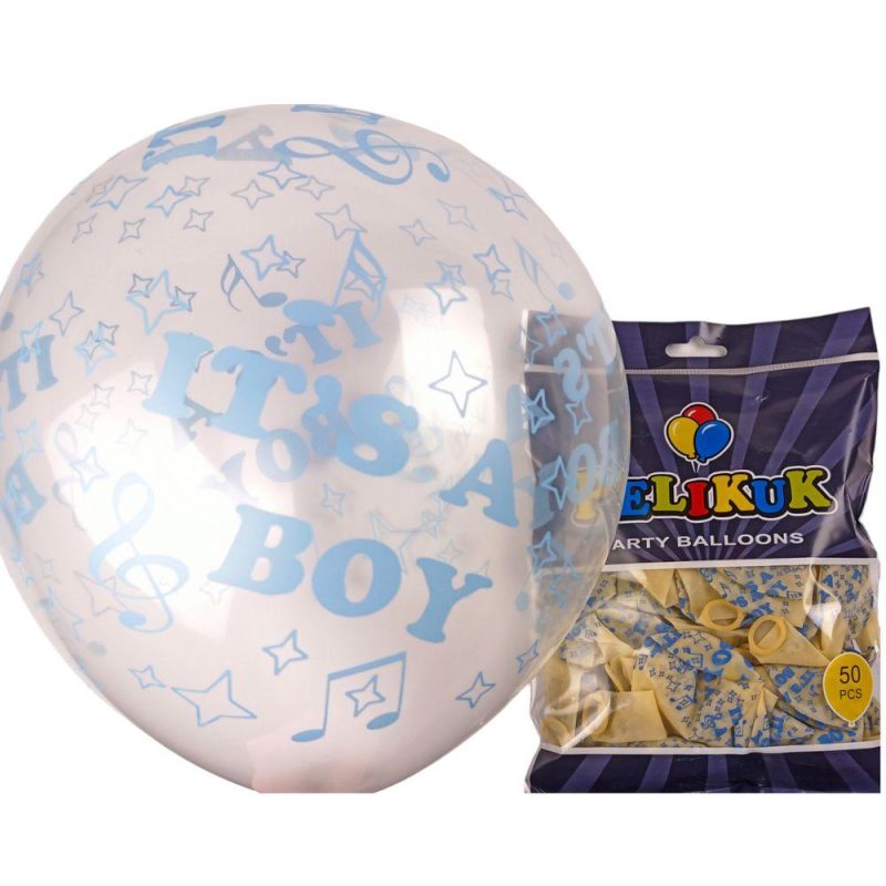 Кульки круглі Pelikuk 12“ (30 см) блакитний прозорий - It“s boy 50шт/уп 1250C-409