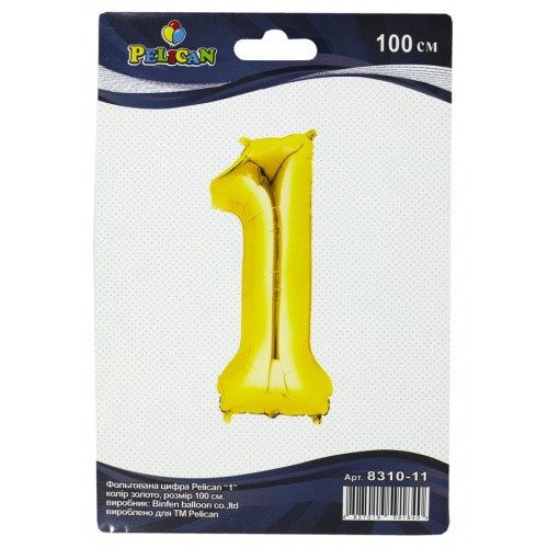 Цифра фольгированная Pelican, «1» золото 100см 831011 Цифра фольгированная Pelican, “1“ золото 100см 831011