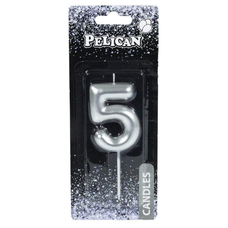 Свічка для торта Pelican “5“ СРІБЛО 6 см 866025