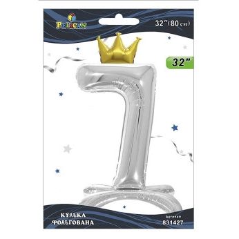 Шарик фольгированный цифра с короной на подставке «7» серебро 32“(80см) Pelican Серебряный Pelican (831427) Шарик фольгированный цифра с короной на подставке “7“ серебро 32“(80см) Pelican Серебряный Pelican (831427)