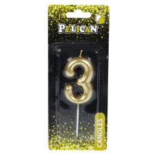 Свічка для торта Pelican “3“ ЗОЛОТО 6 см 866013 Свічка для торта Pelican “3“ ЗОЛОТО 6 см 866013