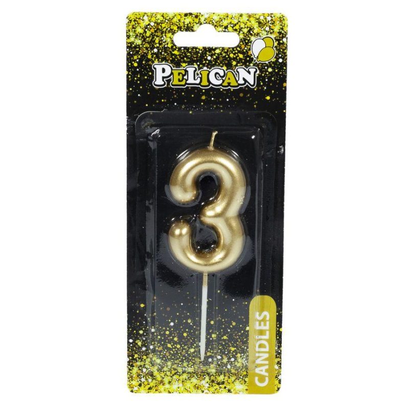 Свічка для торта Pelican «3» ЗОЛОТО 6 см 866013 Свічка для торта Pelican “3“ ЗОЛОТО 6 см 866013