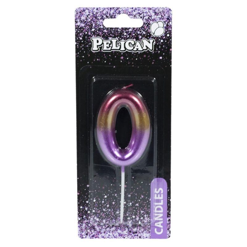 Свічка для торта Pelican “0“ РАДУЖНА 6 см 866060