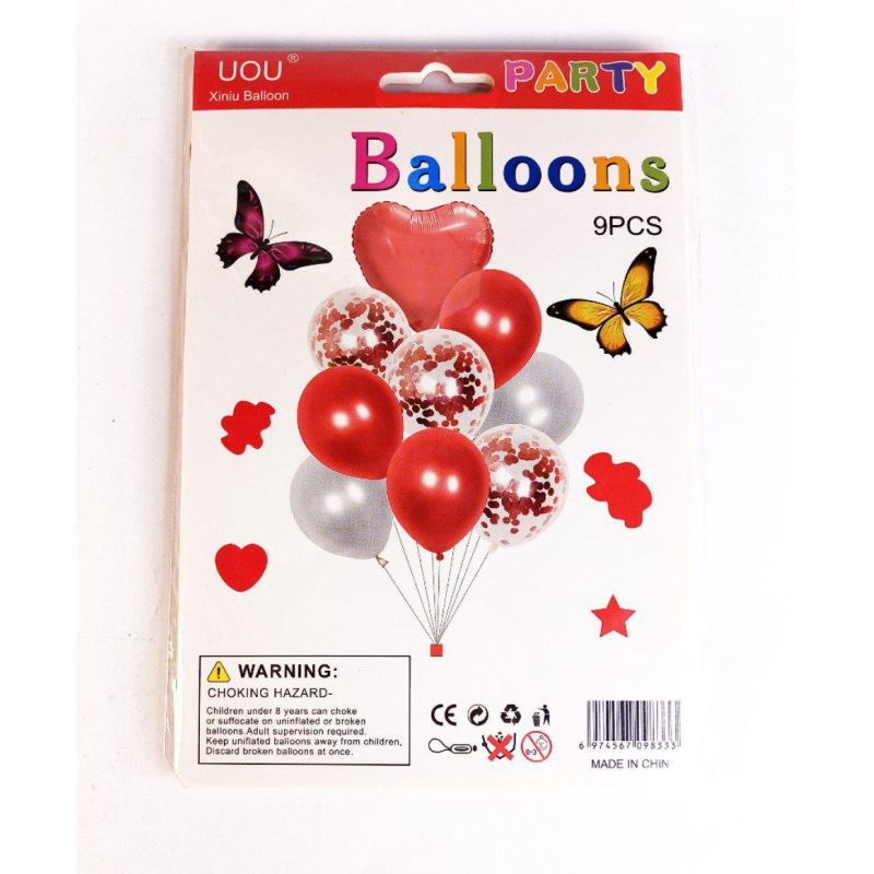 Набор из 9 шариков, Сердечко красное, 836834-1 red